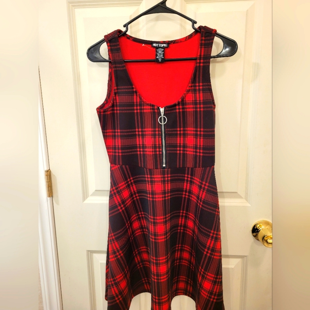 Hot Topic Red Plaid Skater Dress